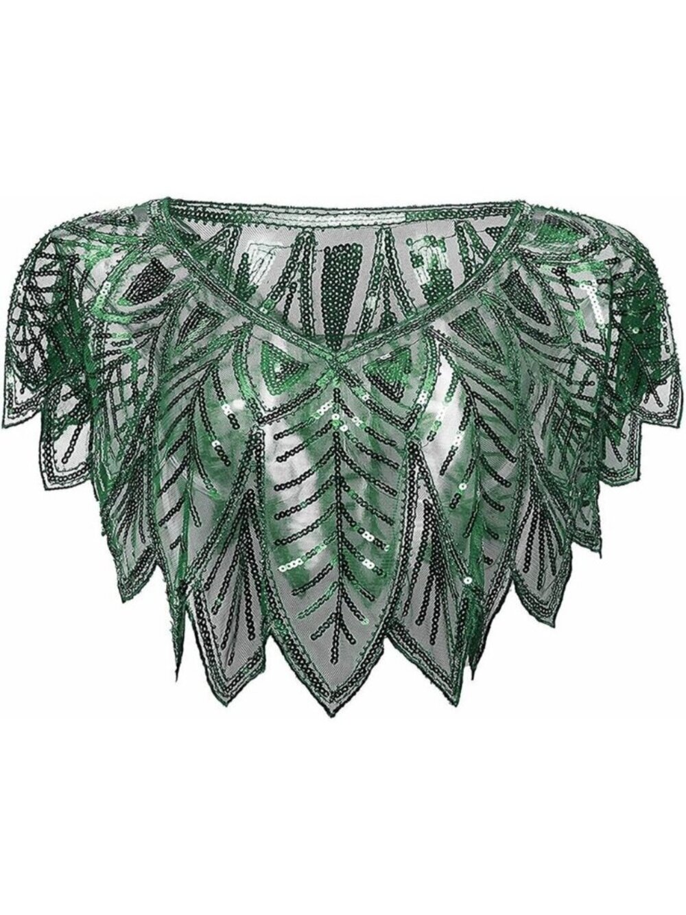 Women's Green 1 1920s Shawl Sequin Beaded Evening Cape Retro Wedding Wraps Scarf